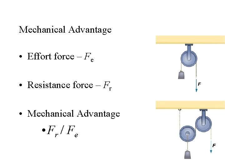 Mechanical Advantage • Effort force – Fe • Resistance force – Fr • Mechanical