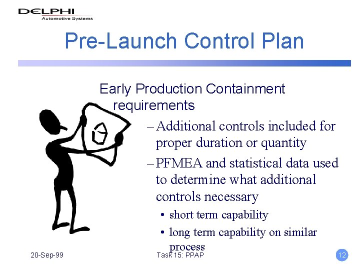 Pre-Launch Control Plan Early Production Containment requirements – Additional controls included for proper duration