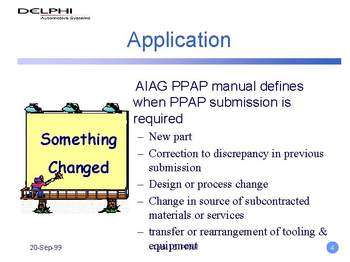 Application AIAG PPAP manual defines when PPAP submission is required Something Changed 20 -Sep-99