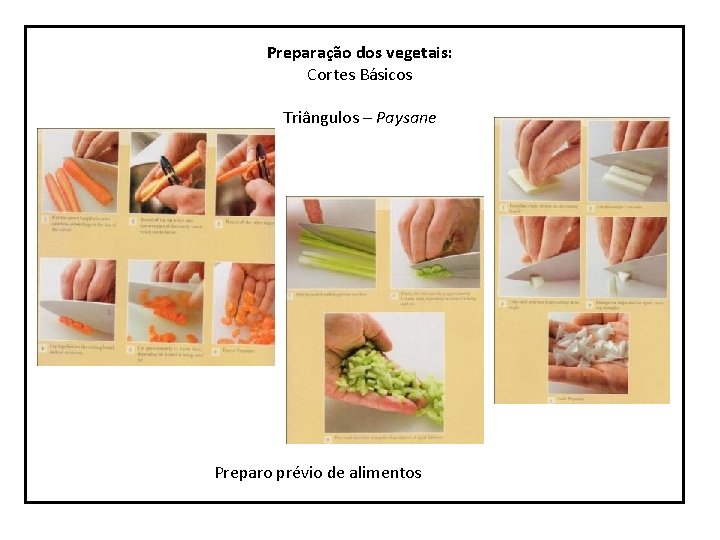 Preparação dos vegetais: Cortes Básicos s Triângulos – Paysane Preparo prévio de alimentos 