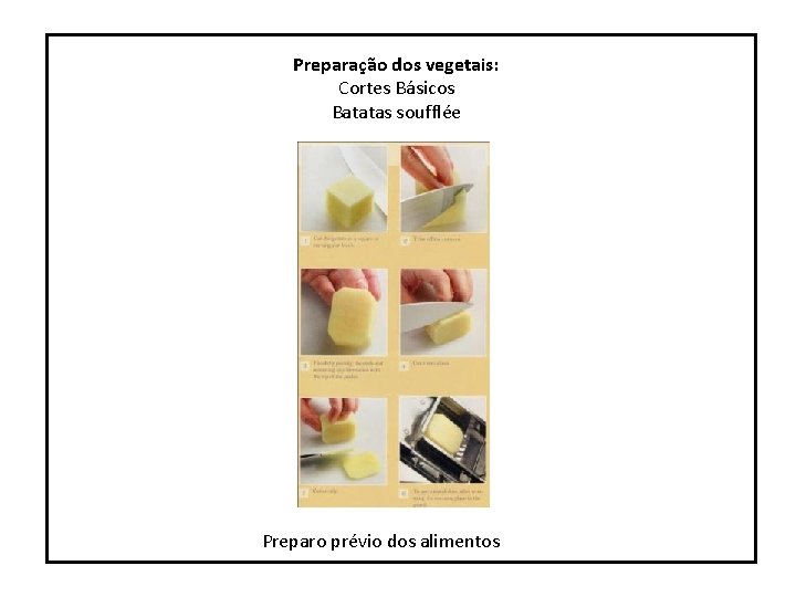 Preparação dos vegetais: Cortes Básicos Batatas soufflée Preparo prévio dos alimentos 
