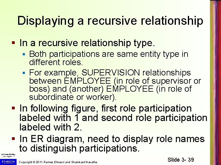 Displaying a recursive relationship § In a recursive relationship type. Both participations are same
