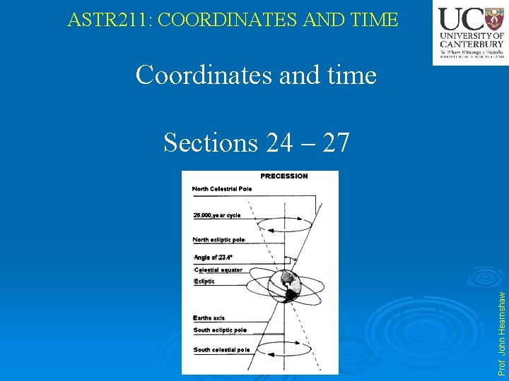 ASTR 211: COORDINATES AND TIME Coordinates and time Prof. John Hearnshaw Sections 24 –