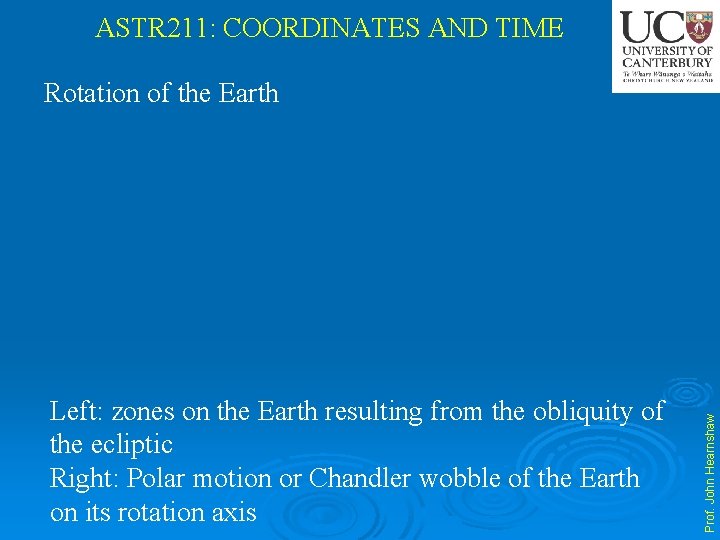 ASTR 211: COORDINATES AND TIME Left: zones on the Earth resulting from the obliquity