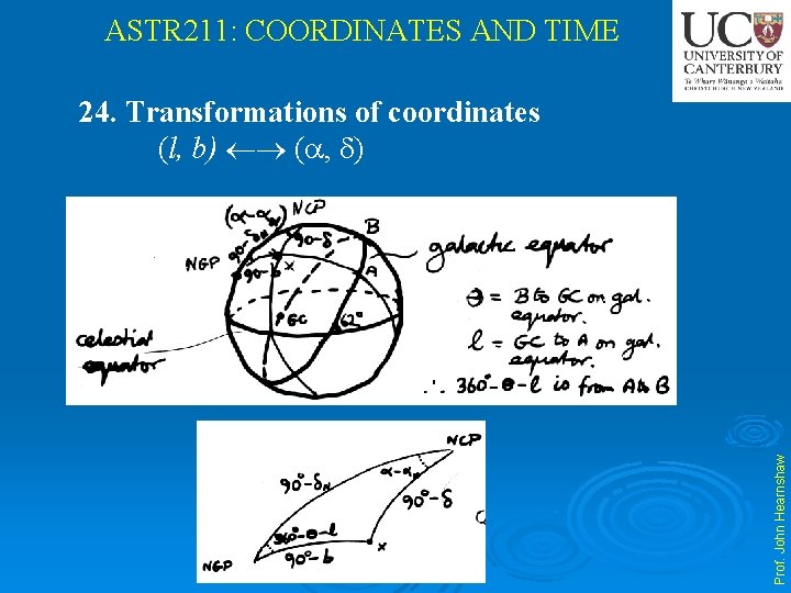 ASTR 211: COORDINATES AND TIME Prof. John Hearnshaw 24. Transformations of coordinates (l, b)