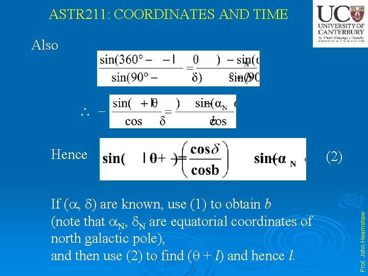 ASTR 211: COORDINATES AND TIME Also If ( , ) are known, use (1)