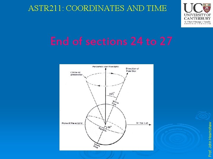 ASTR 211: COORDINATES AND TIME Prof. John Hearnshaw End of sections 24 to 27