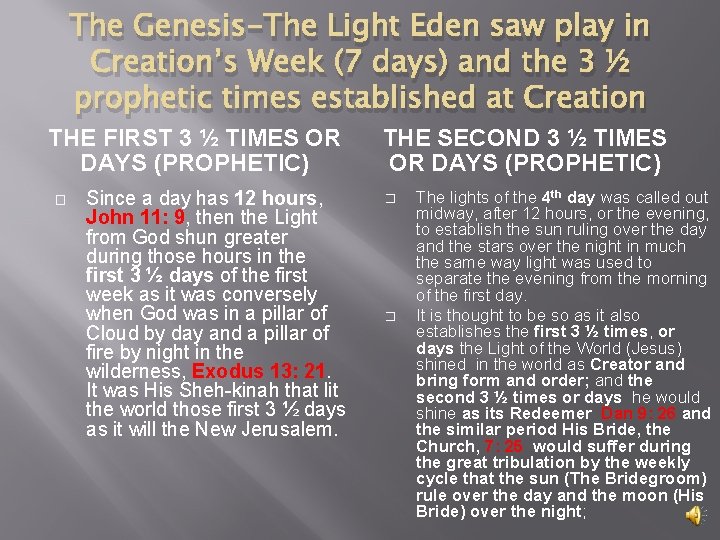 The Genesis-The Light Eden saw play in Creation’s Week (7 days) and the 3