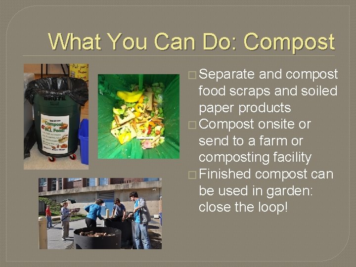 What You Can Do: Compost � Separate and compost food scraps and soiled paper