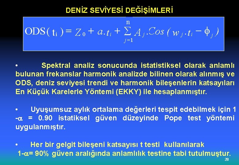 DENİZ SEVİYESİ DEĞİŞİMLERİ n ODS ( t i ) = Z 0 + a.