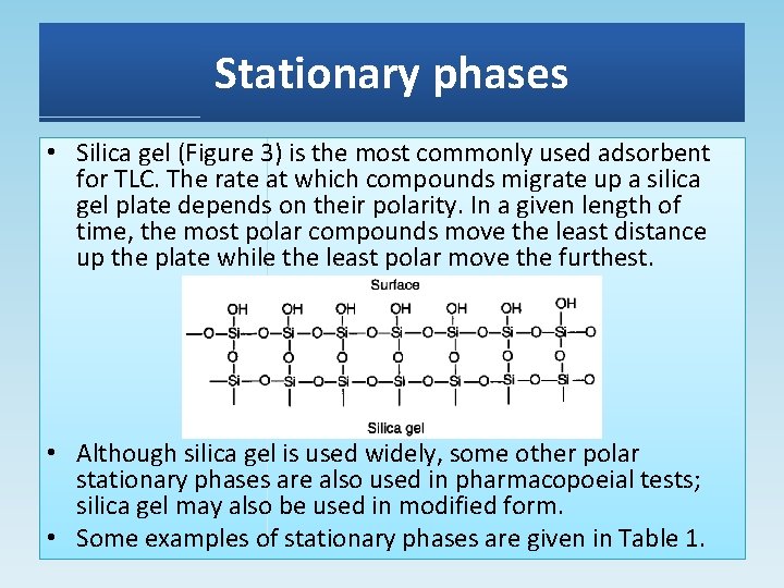 Stationary phases • Silica gel (Figure 3) is the most commonly used adsorbent for