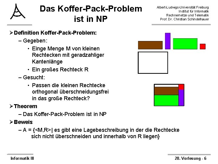 Das Koffer-Pack-Problem ist in NP Albert-Ludwigs-Universität Freiburg Institut für Informatik Rechnernetze und Telematik Prof.