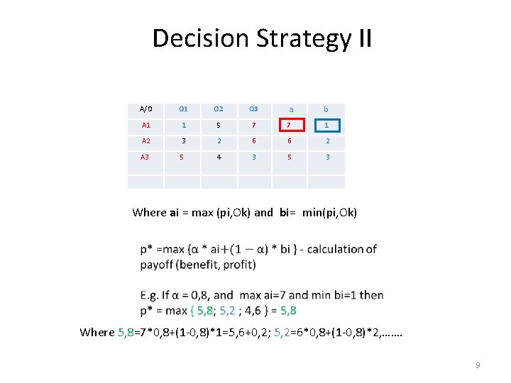 Decision Strategy II A/O O 1 O 2 O 3 a b A 1