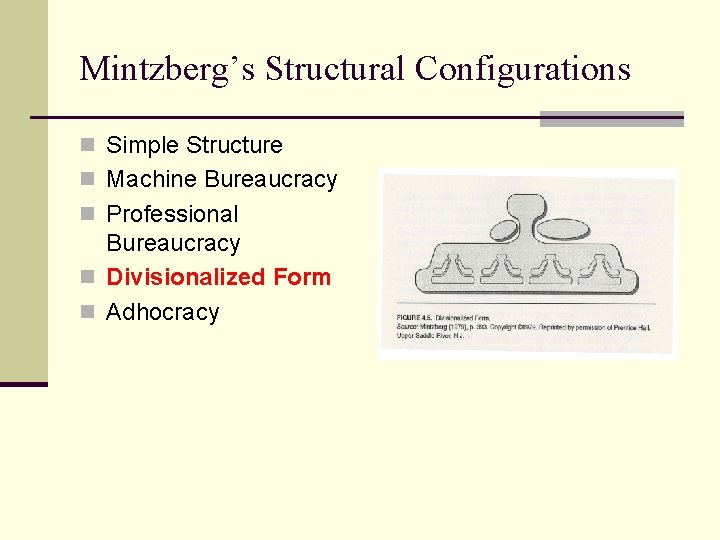 Mintzberg’s Structural Configurations n Simple Structure n Machine Bureaucracy n Professional Bureaucracy n Divisionalized