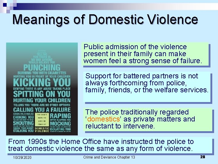 Meanings of Domestic Violence Public admission of the violence present in their family can Meanings of Domestic Violence Public admission of the violence present in their family can