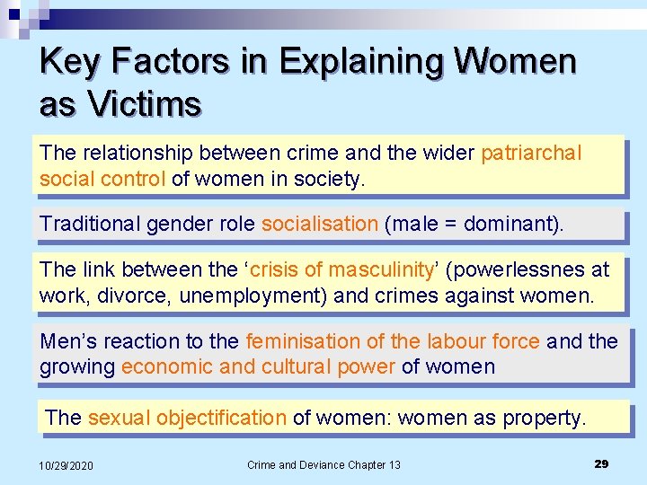 Key Factors in Explaining Women as Victims The relationship between crime and the wider Key Factors in Explaining Women as Victims The relationship between crime and the wider