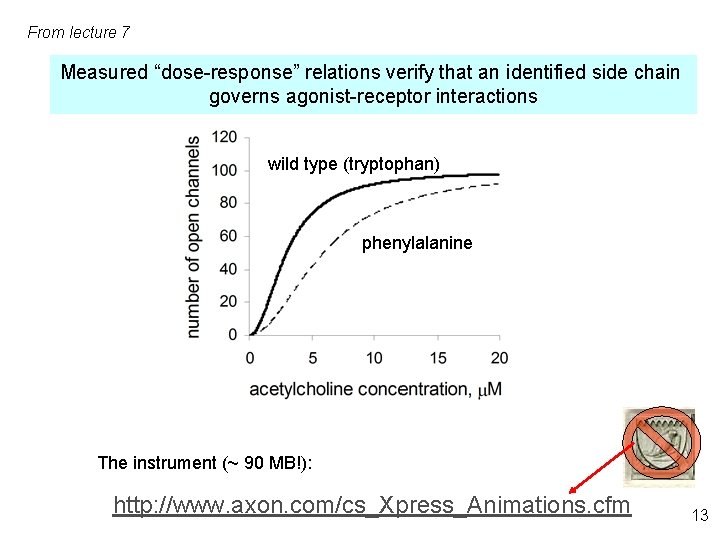 From lecture 7 Measured “dose-response” relations verify that an identified side chain governs agonist-receptor