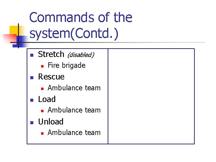 Commands of the system(Contd. ) n Stretch n n Ambulance team Load n n