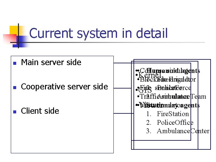Current system in detail n Main server side n Cooperative server side n Client