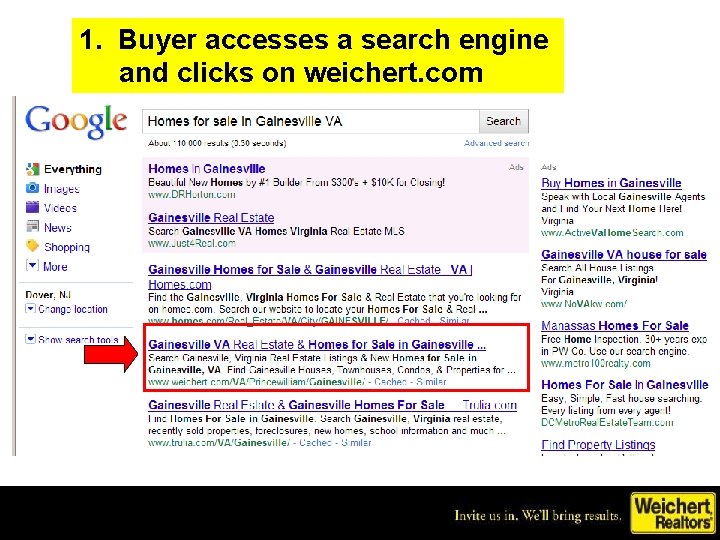 1. Buyer accesses a search engine and clicks on weichert. com 