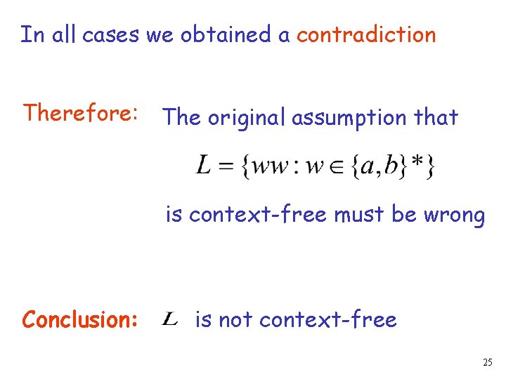 In all cases we obtained a contradiction Therefore: The original assumption that is context-free