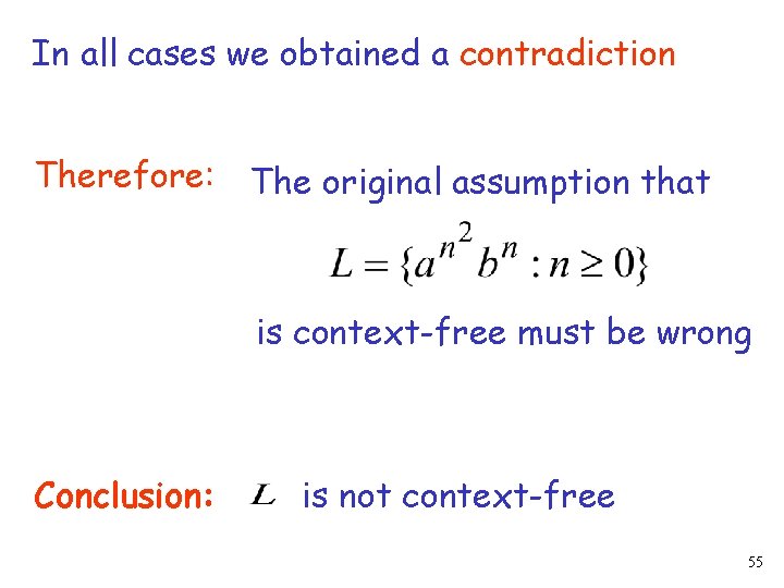 In all cases we obtained a contradiction Therefore: The original assumption that is context-free
