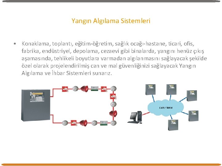 Yangın Algılama Sistemleri • Konaklama, toplantı, eğitim-öğretim, sağlık ocağı-hastane, ticari, ofis, fabrika, endüstriyel, depolama, Yangın Algılama Sistemleri • Konaklama, toplantı, eğitim-öğretim, sağlık ocağı-hastane, ticari, ofis, fabrika, endüstriyel, depolama,