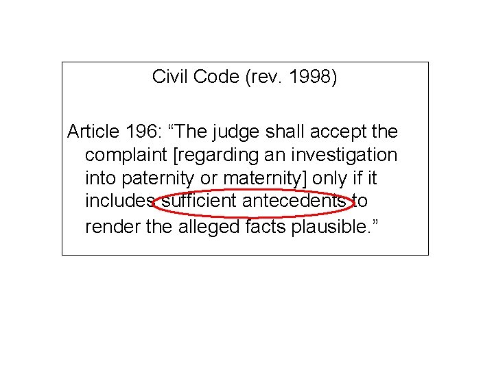 Civil Code (rev. 1998) Article 196: “The judge shall accept the complaint [regarding an