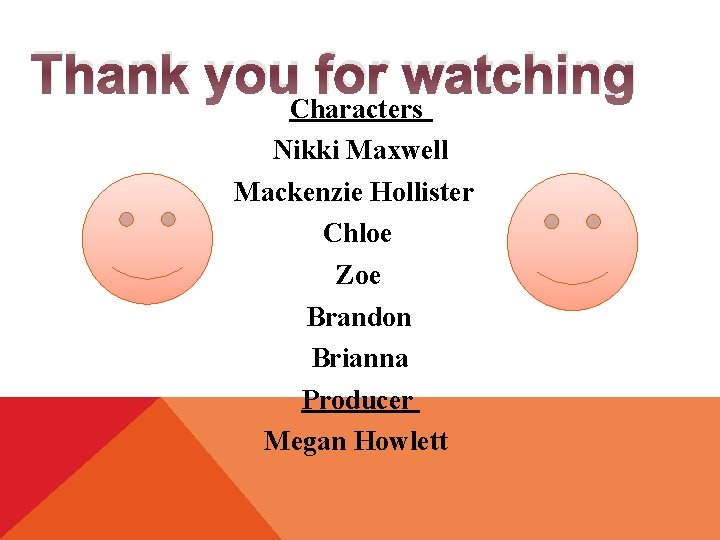 Thank you for watching Characters Nikki Maxwell Mackenzie Hollister Chloe Zoe Brandon Brianna Producer