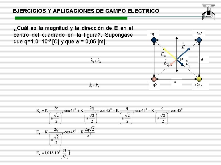 EJERCICIOS Y APLICACIONES DE CAMPO ELECTRICO ¿Cuál es la magnitud y la dirección de