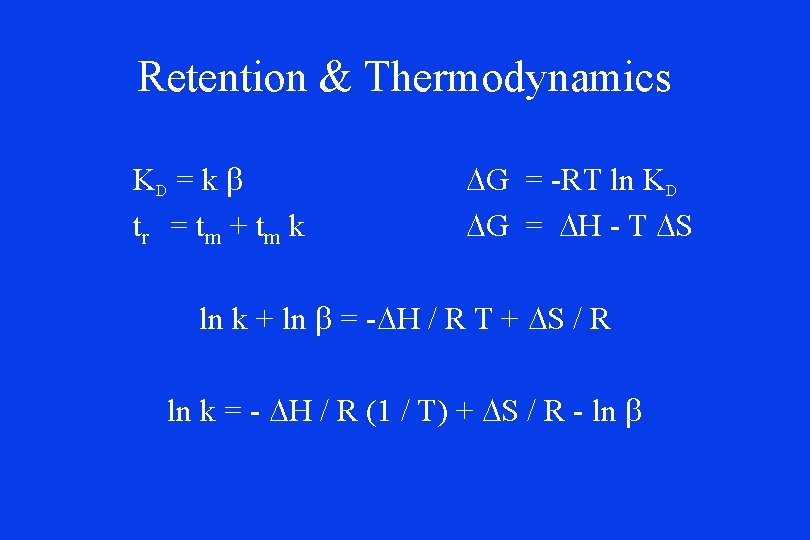 Retention & Thermodynamics KD = k b tr = t m + t m Retention & Thermodynamics KD = k b tr = t m + t m