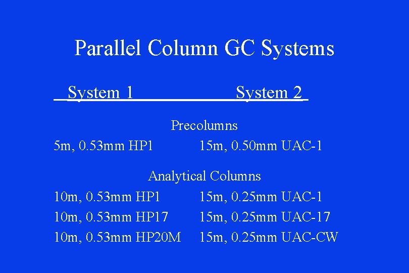 Parallel Column GC Systems System 1 5 m, 0. 53 mm HP 1 System Parallel Column GC Systems System 1 5 m, 0. 53 mm HP 1 System