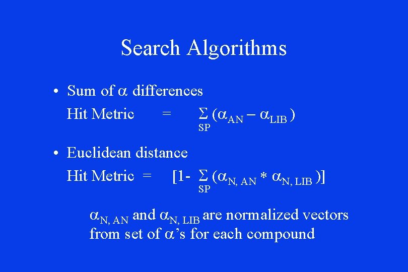 Search Algorithms • Sum of a differences Hit Metric = S (a. AN - Search Algorithms • Sum of a differences Hit Metric = S (a. AN -