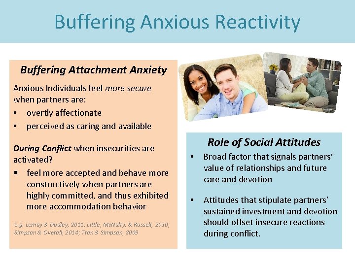 Buffering Anxious Reactivity Buffering Attachment Anxiety Anxious Individuals feel more secure when partners are: