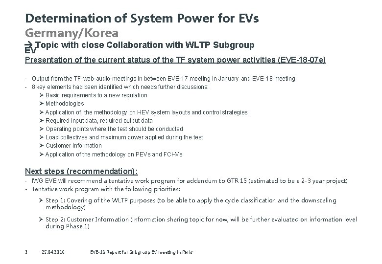 Determination of System Power for EVs Germany/Korea Topic with close Collaboration with WLTP Subgroup
