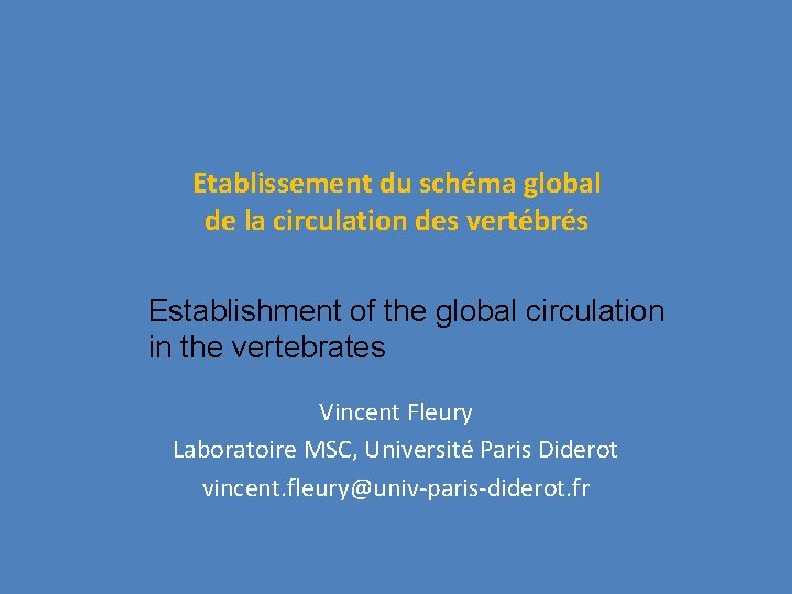 Etablissement du schéma global de la circulation des vertébrés Establishment of the global circulation