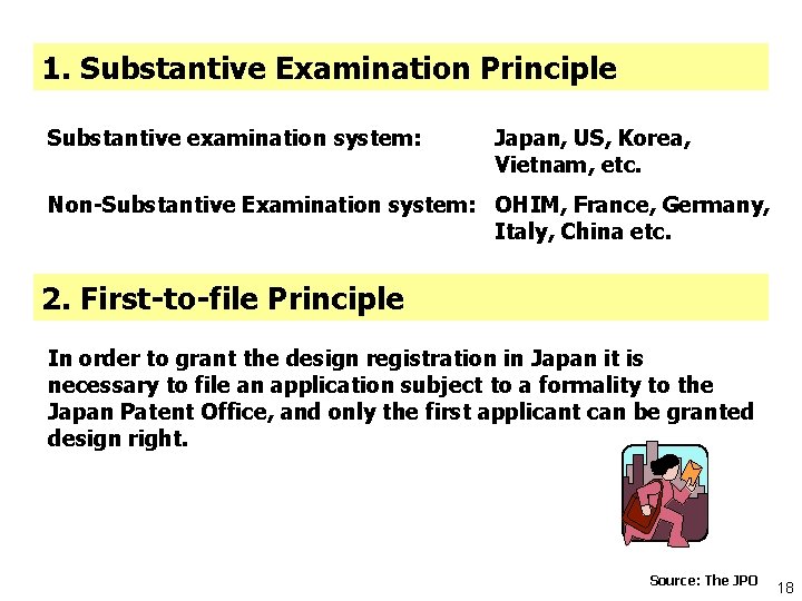 1. Substantive Examination Principle Substantive examination system: 　　　 Japan, US, Korea, 　 Vietnam, etc.