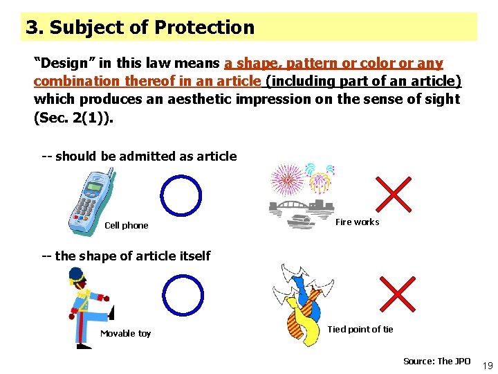 3. Subject of Protection “Design” in this law means a shape, pattern or color