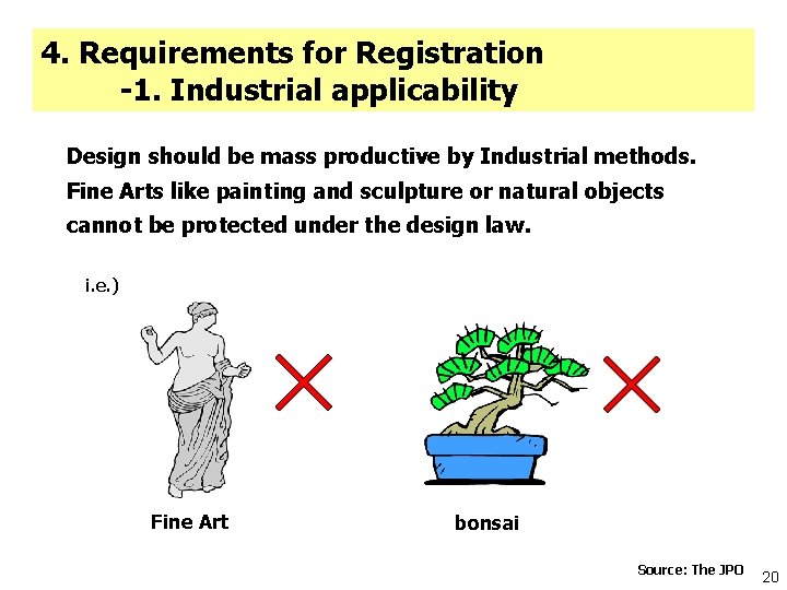 4. Requirements for Registration -1. Industrial applicability Design should be mass productive by Industrial