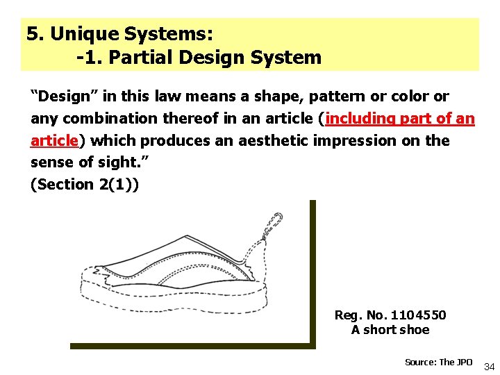 5. Unique Systems: -1. Partial Design System “Design” in this law means a shape,