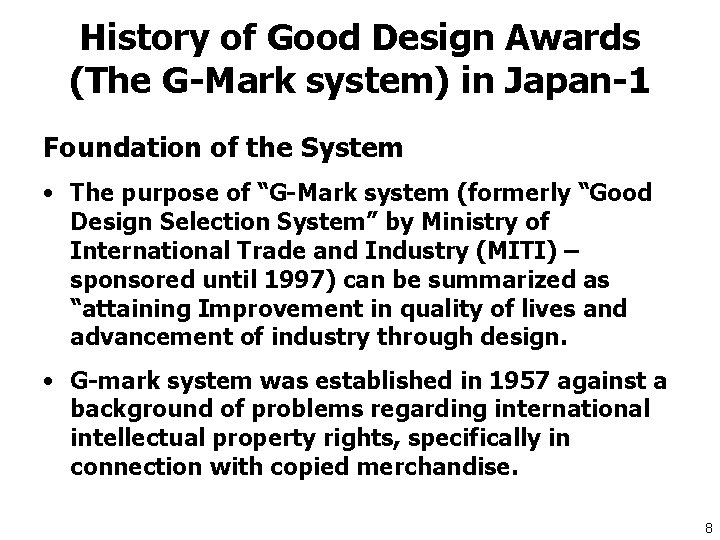 History of Good Design Awards (The G-Mark system) in Japan-1 Foundation of the System