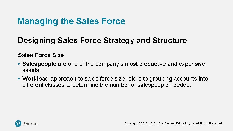 Managing the Sales Force Designing Sales Force Strategy and Structure Sales Force Size •