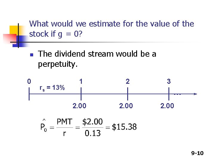 What would we estimate for the value of the stock if g = 0?