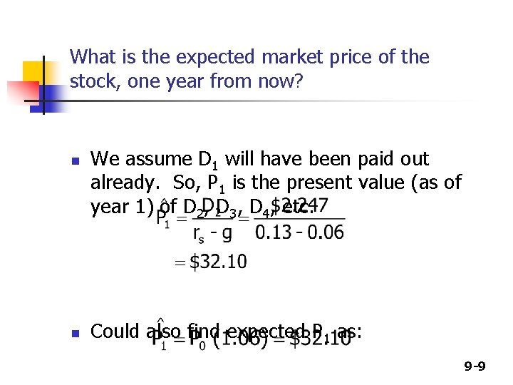 What is the expected market price of the stock, one year from now? n