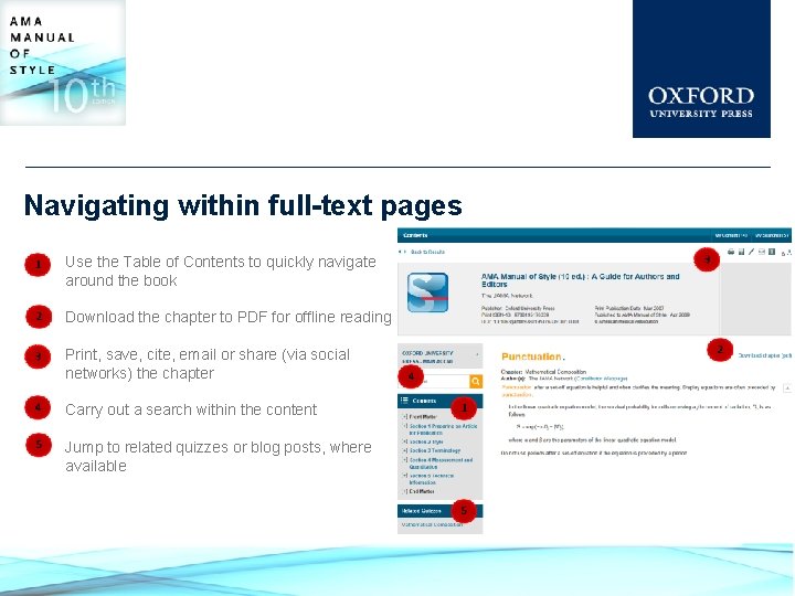 Navigating within full-text pages Use the Table of Contents to quickly navigate around the