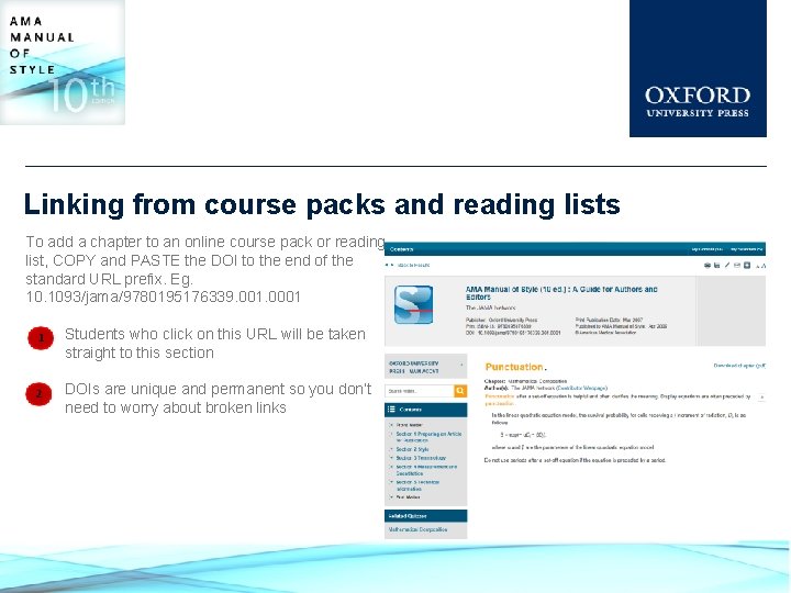 Linking from course packs and reading lists To add a chapter to an online
