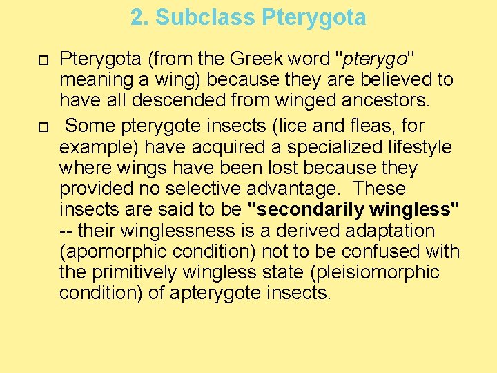 2. Subclass Pterygota (from the Greek word "pterygo" meaning a wing) because they are