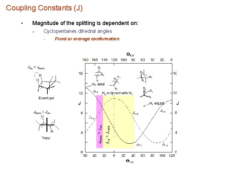 Coupling Constants (J) • Magnitude of the splitting is dependent on: Ø Cyclopentanes dihedral