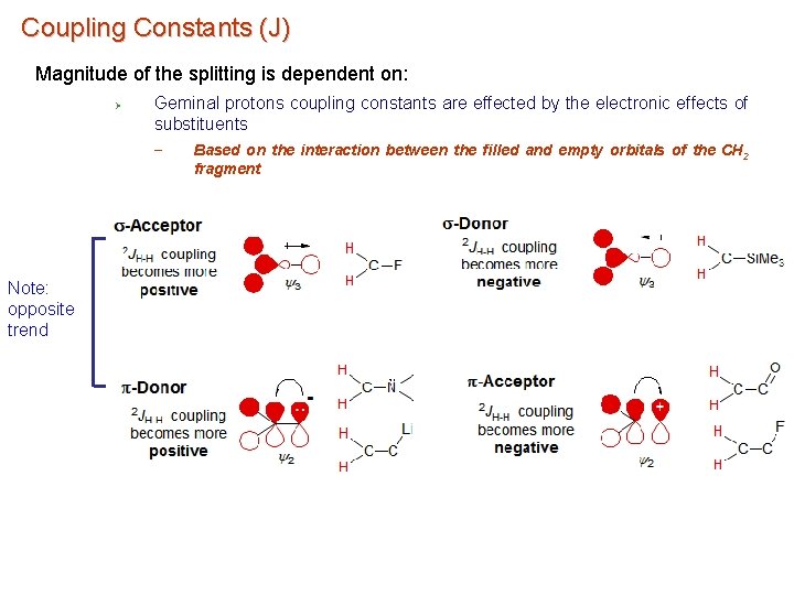 Coupling Constants (J) Magnitude of the splitting is dependent on: Ø Geminal protons coupling