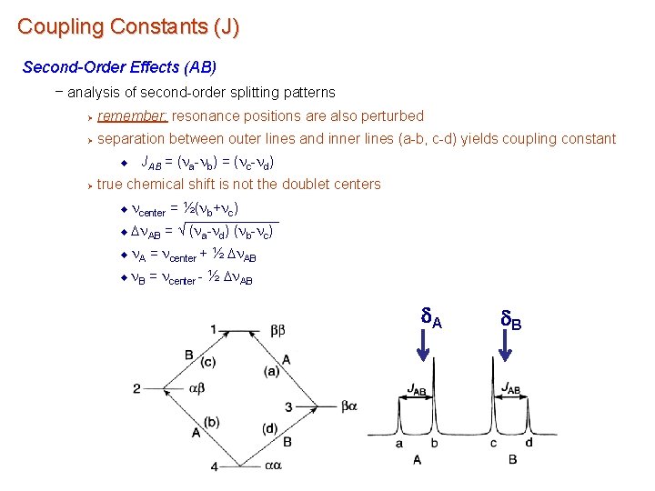 Coupling Constants (J) Second-Order Effects (AB) – analysis of second-order splitting patterns Ø remember: